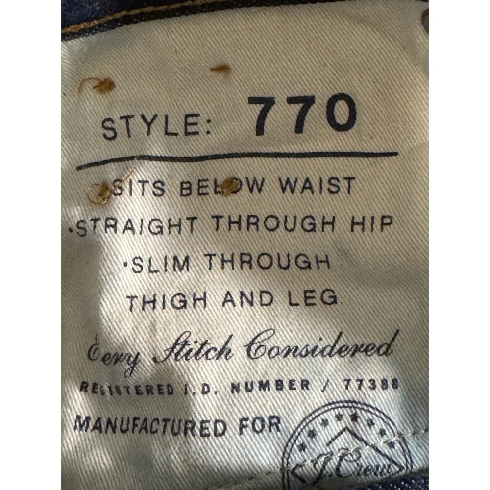 J‎ Crew 770 Straight Fit Dark Wash Denim Jeans Mens W29 L32 selvage